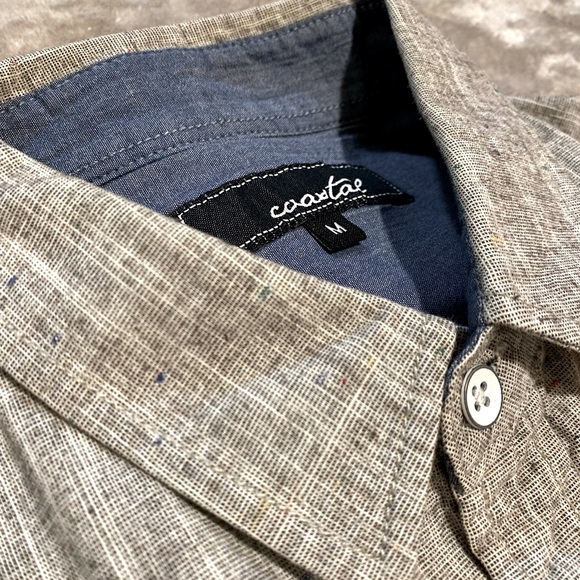 Light Heather Gray Cotton Button Up Shirt w/ Multi-Colored Nep Specks - Picture 2 of 6